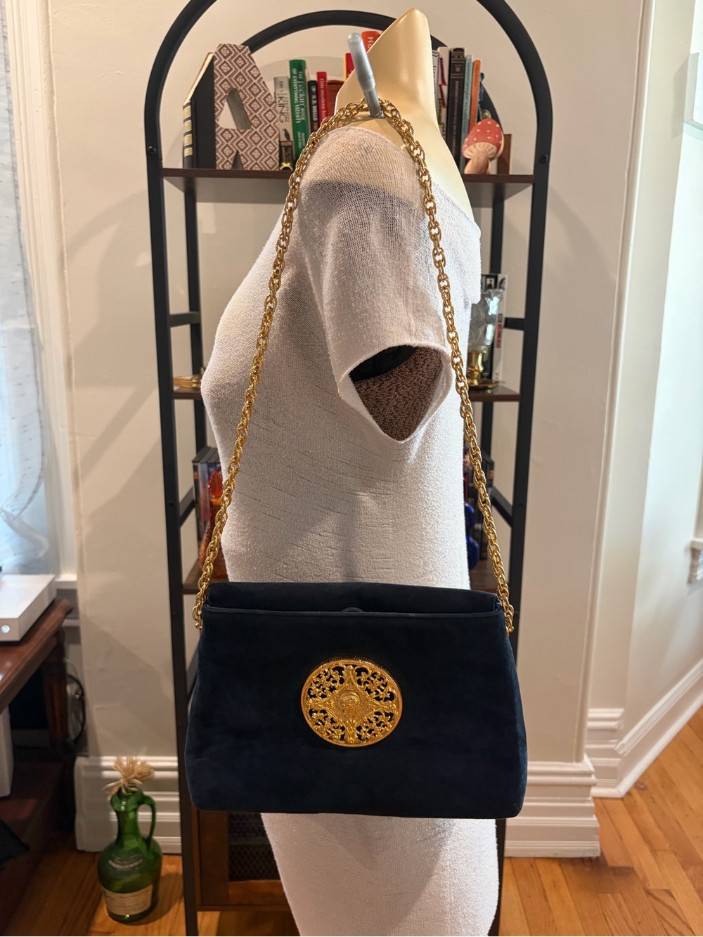 Vintage Blue Suede Evening Bag